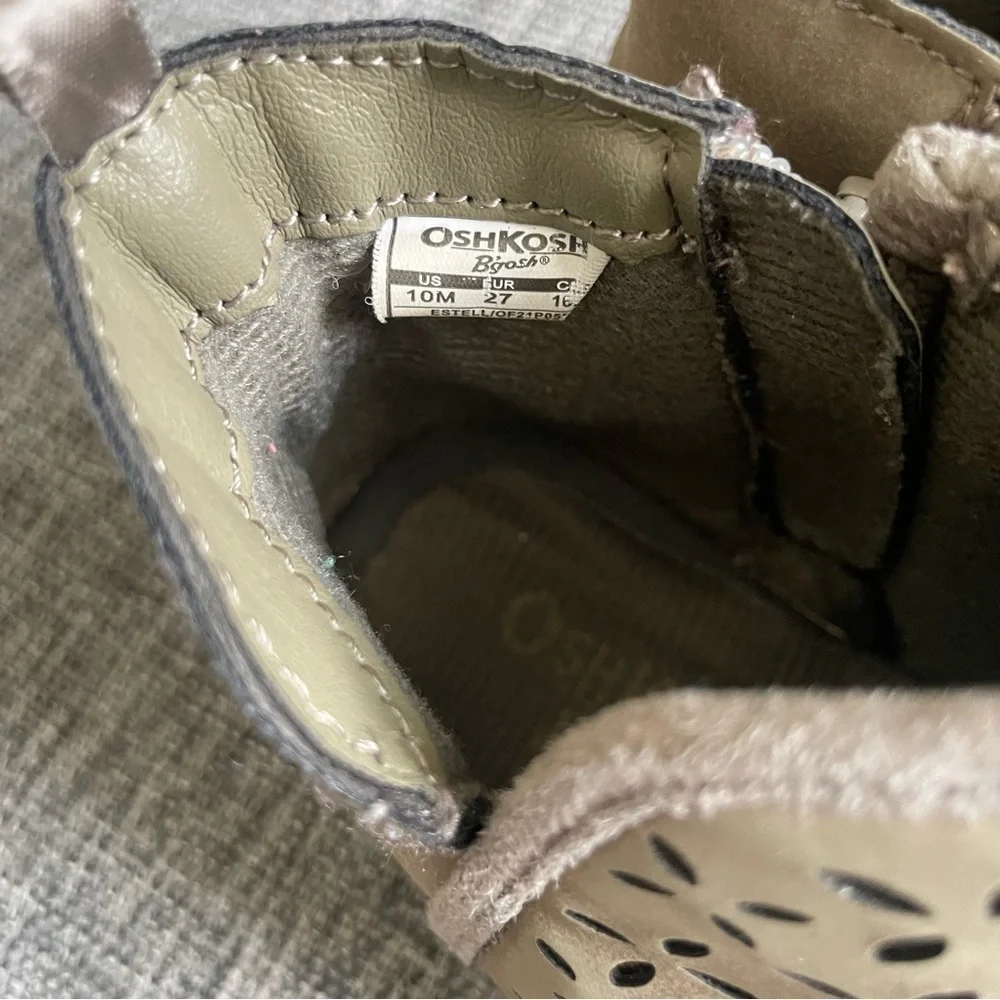 OshKosh girl Tan Ankle Boots with Cutout Design size 10 grayish brown play wear